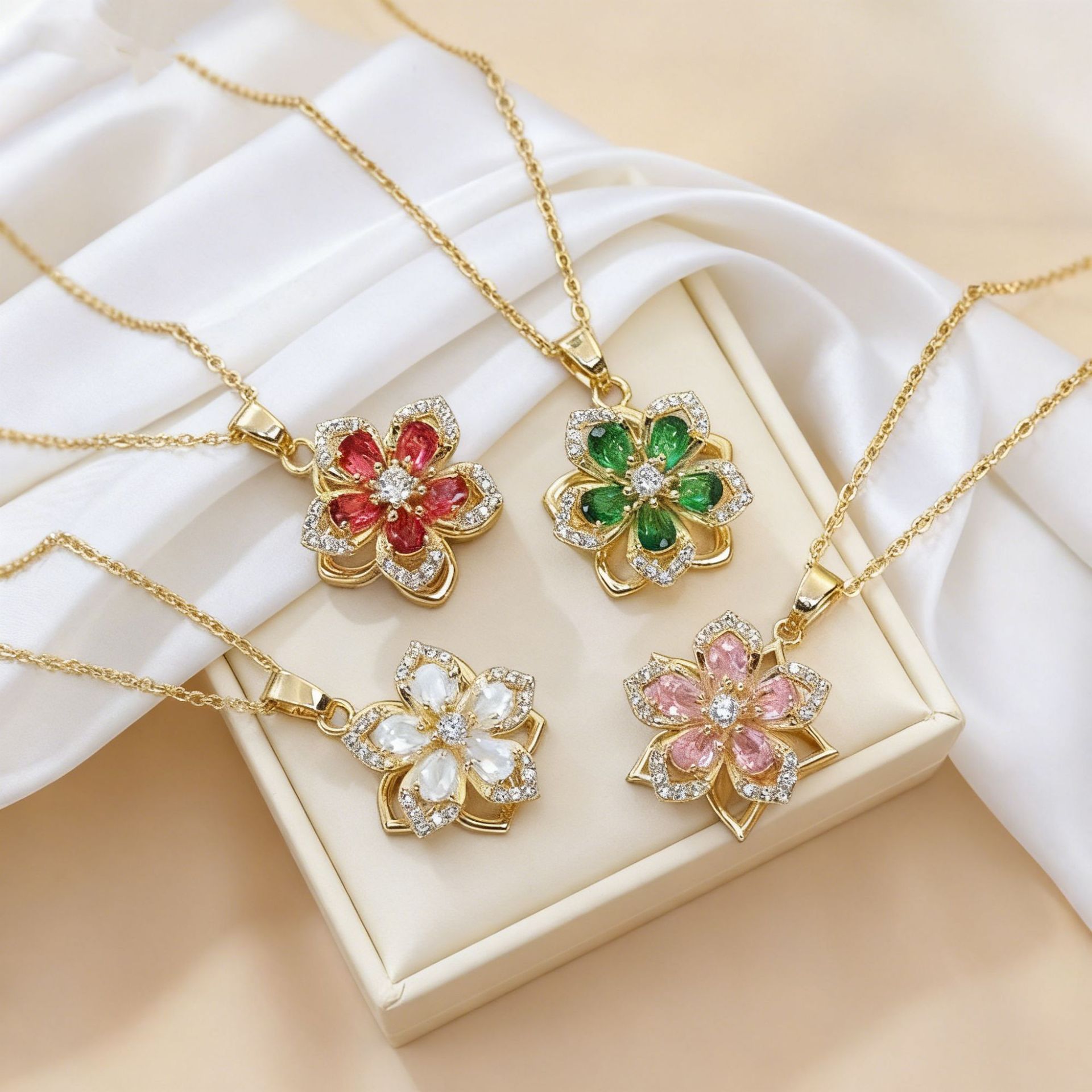 Ins Rhinestones Flowers Necklace Fashion Unique Rotatable Necklace Women's Pendant Jewelry